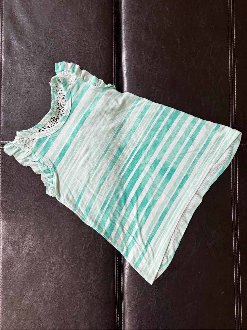 Sonoma - Girl’s Mint and White Striped Ruffle Tank